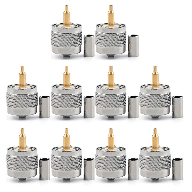 Areyourshop 10Pcs Connector UHF Male PL259 Plug Crimp RG58 RG142 LMR195 Cable Straight - Image 1